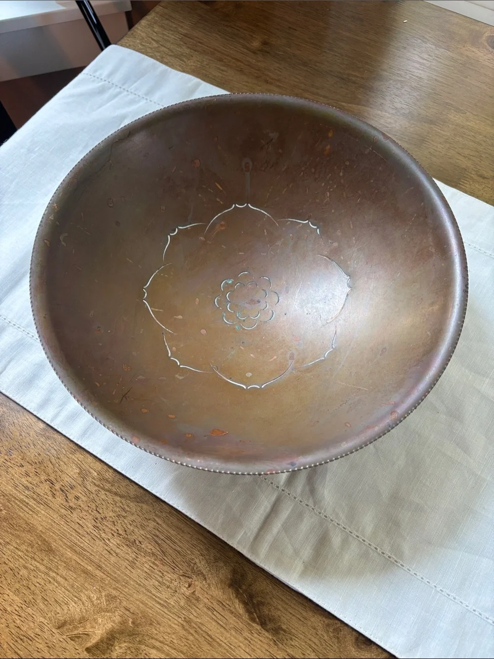 Vintage Solid Brass Lotus Flower Wood  Base MCM 11.5”